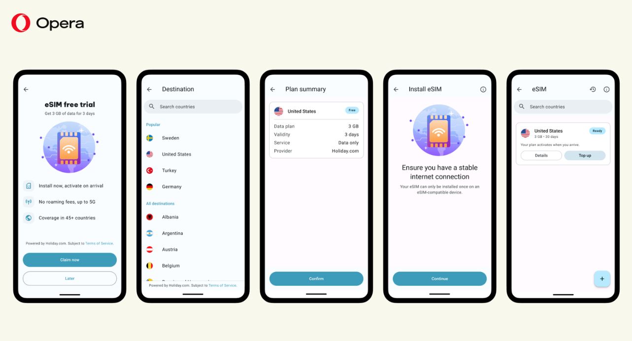 v brauzer Opera dlya Android dobavili ​​podderjku eSIM s besplatnym paketom na 3 gb 2 В браузер Opera для Android добавили ​​поддержку eSIM с бесплатным пакетом на 3 ГБ